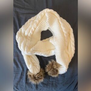 Cream Cable Knit Pom Scarf